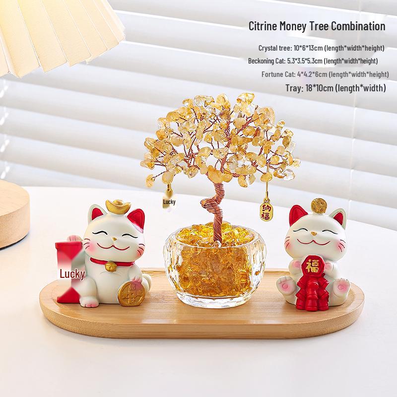 Citrine Money Cat Ornament for Home or Office - Perfect Housewarming or Birthday Gift