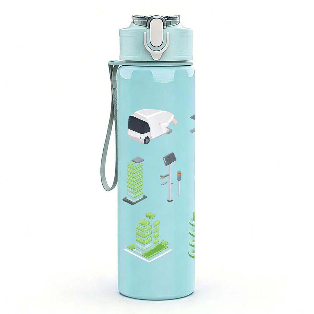 1PC Stationery School Supply Pattern 750ml Color Plastic Sports Water Bottle Leakproof Flip Straw Lid Suitable for Sports Office Home Use