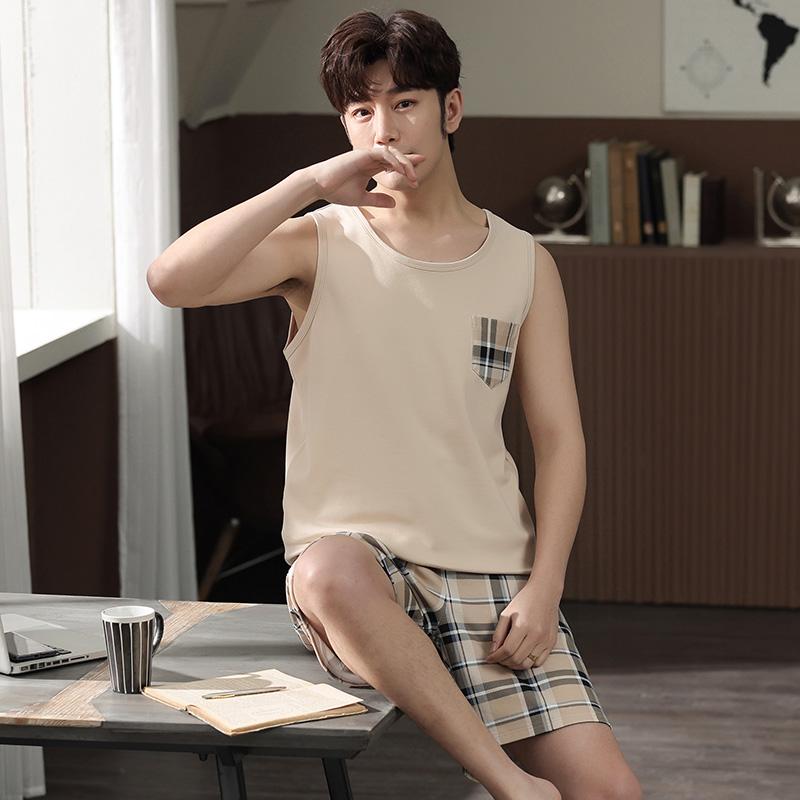 Mens Modal Cool Pajamas Set Summer Round Collar Shorts Modal Nightwear Fashion Gentleman Elegant Sleepwear