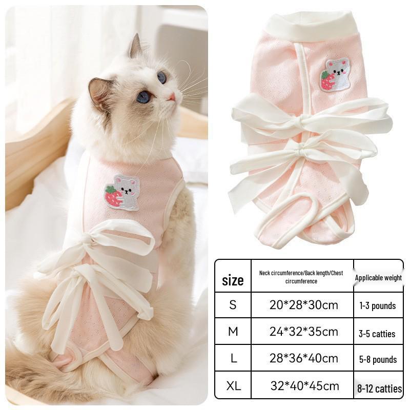 Four Seasons Anti-Lick Spay/Neuter Suit for Cats - Post-Surgery, Weaning & Kitten Protection, Thin Style, Pet Cat/Dog Four-Legged Clothing