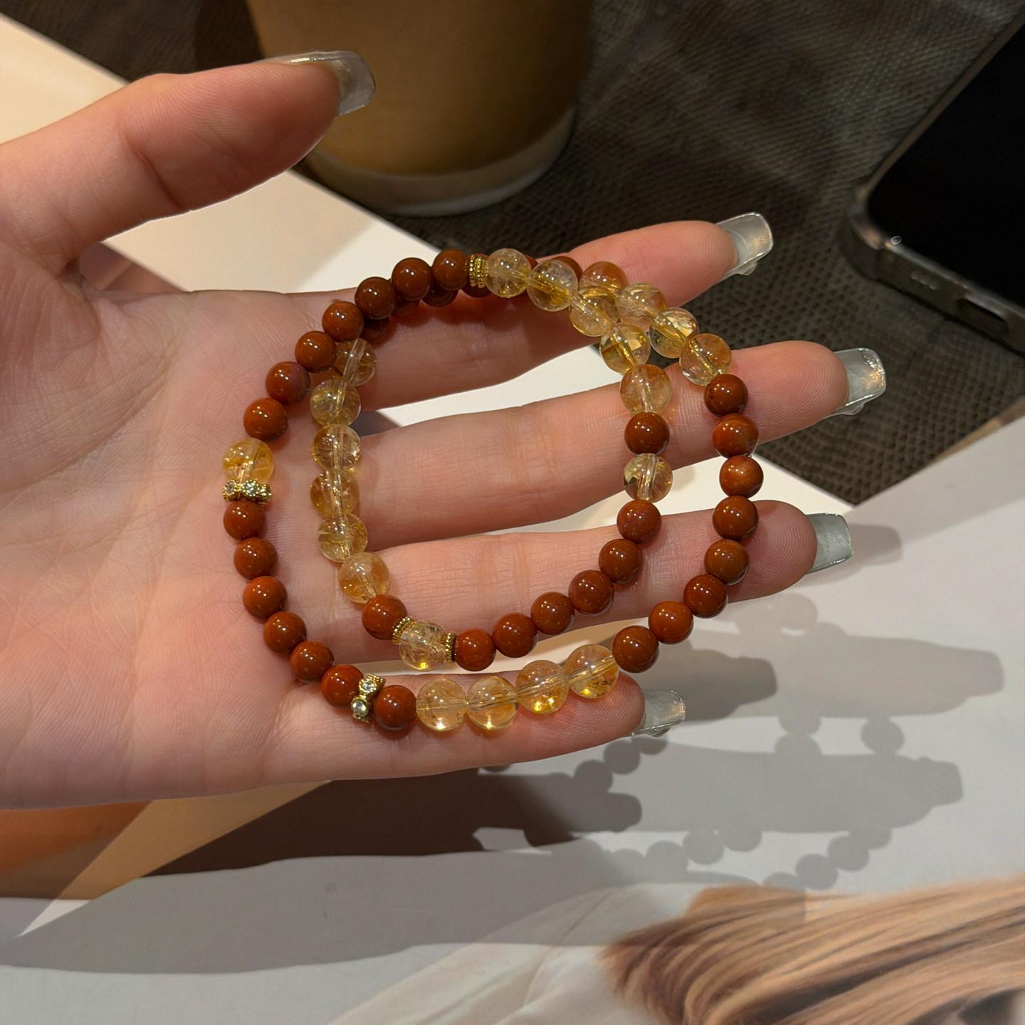 

Beginner s bracelet2.0Artistic and Fresh Citrine Natural Stone Bracelet Versatile Zen-Inspired Bead Bracelet Yellow crystal and southe