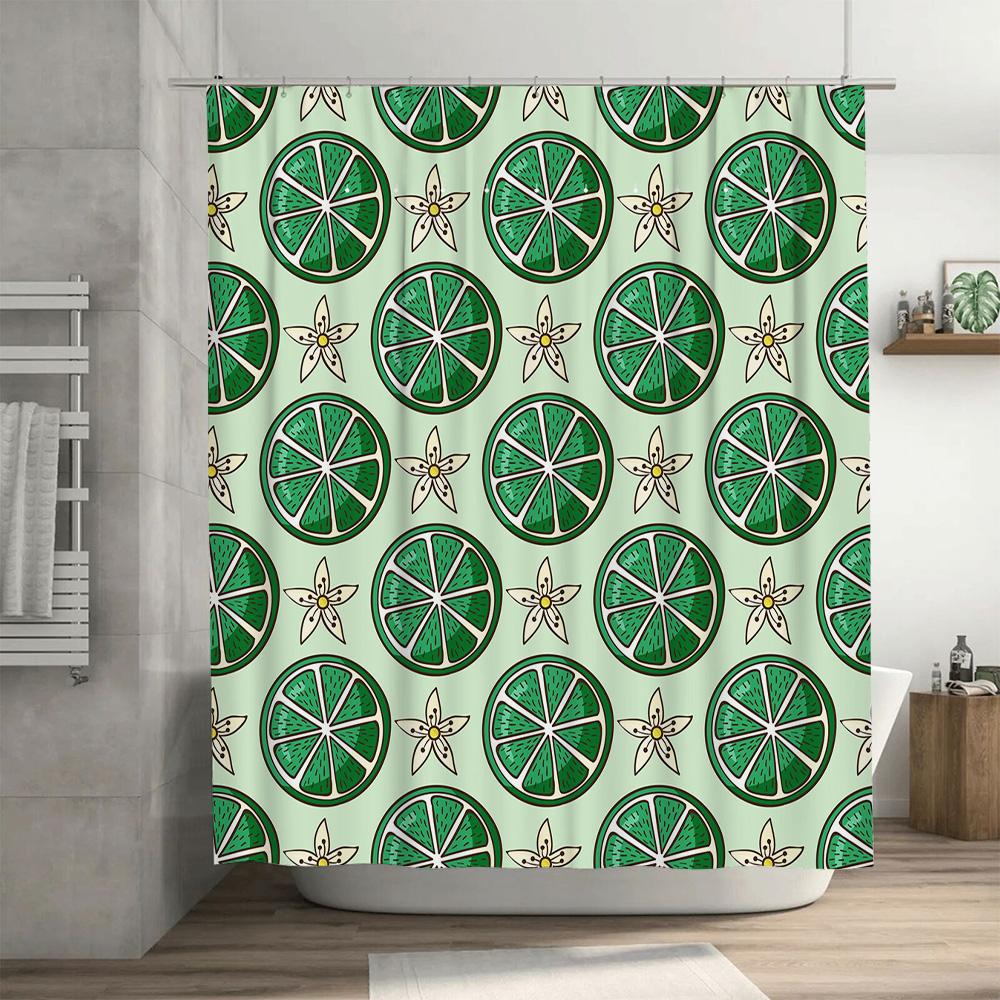 Green Fruit Shower Curtain Bathroom Decor with Lemon Lime Pattern for Home Decor