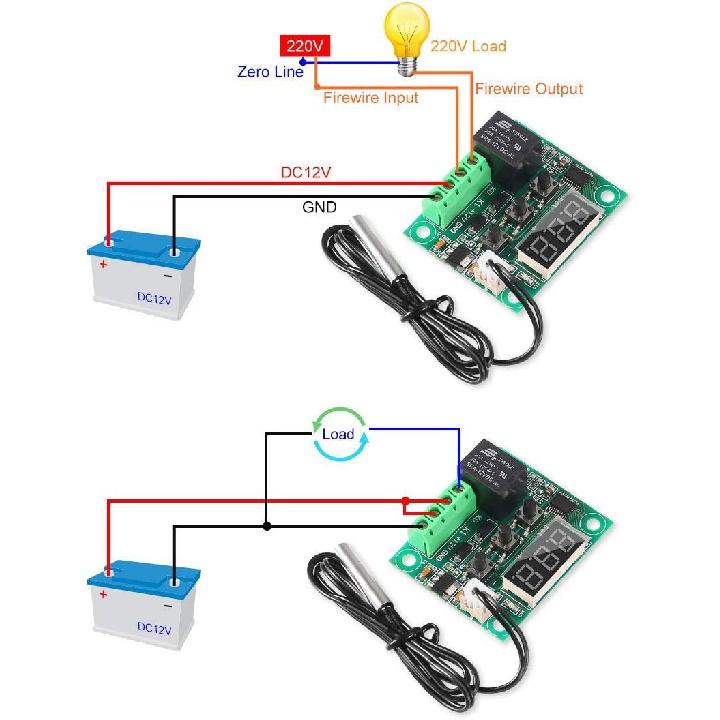 AITRIP 3 STÜCK W1209 12V DC Digitales Temperaturreglerboard mit 10A Einkanalrelais und Wasserdichtem Mikro-Digitalthermostat -50-110°C