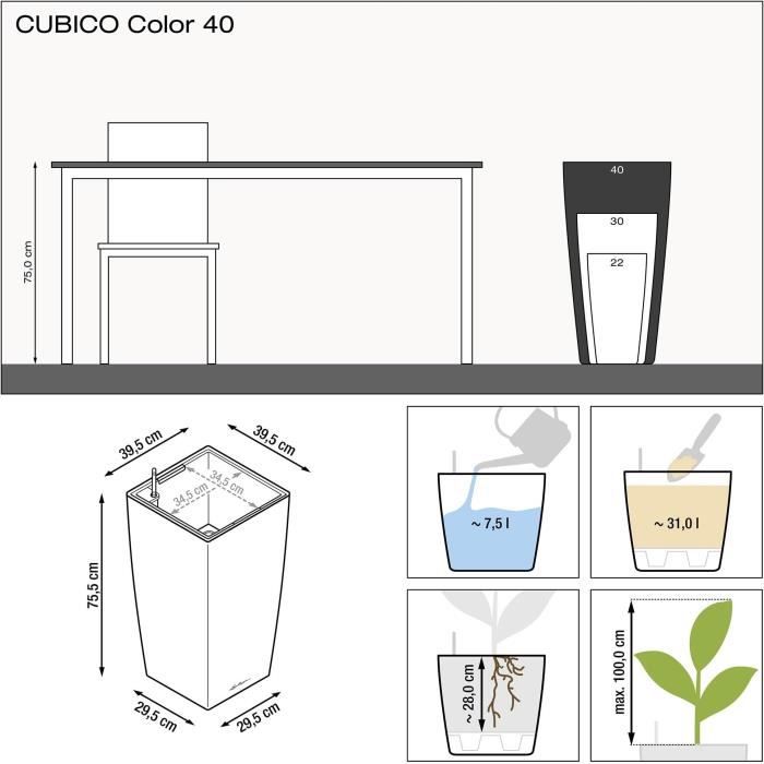 Pot de fleur lechuza cubico color 40 - kit complet, muscade