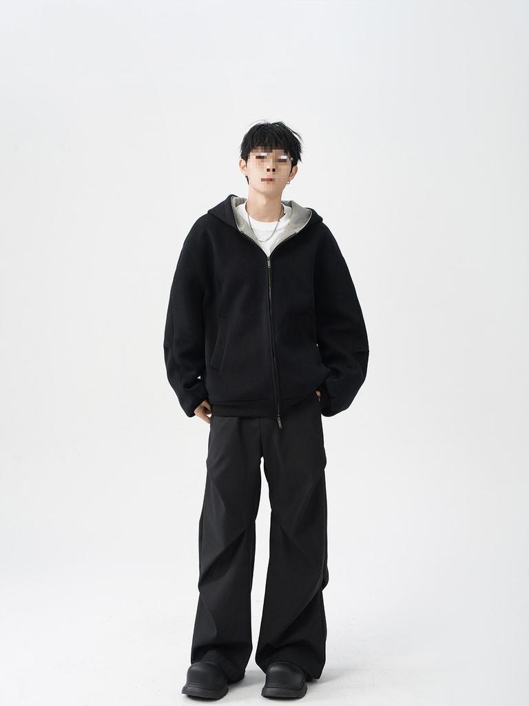 Men's Heavyweight Double Zipper Hooded Sweatshirt Jacket - Cool, Thickened Autumn Winter Color Block Casual Cardigan