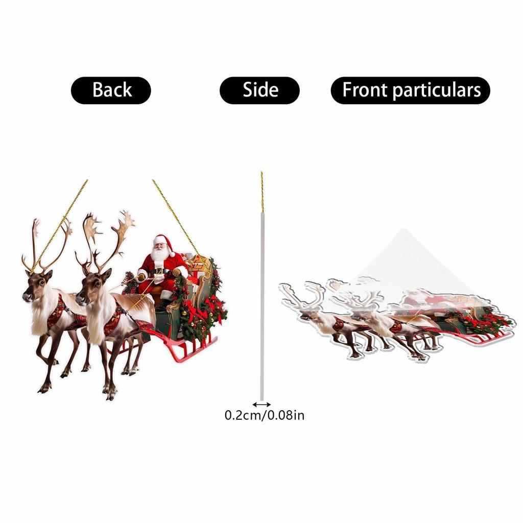 Vánoční ozdobné přívěsky, Claus a sáně, sváteční přívěsky, ozdoby na vánoční stromek