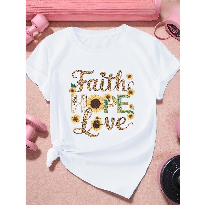 

Европейский размер Faith Hope Love Женская спортивная футболка большого размера с коротким рукавом S белый