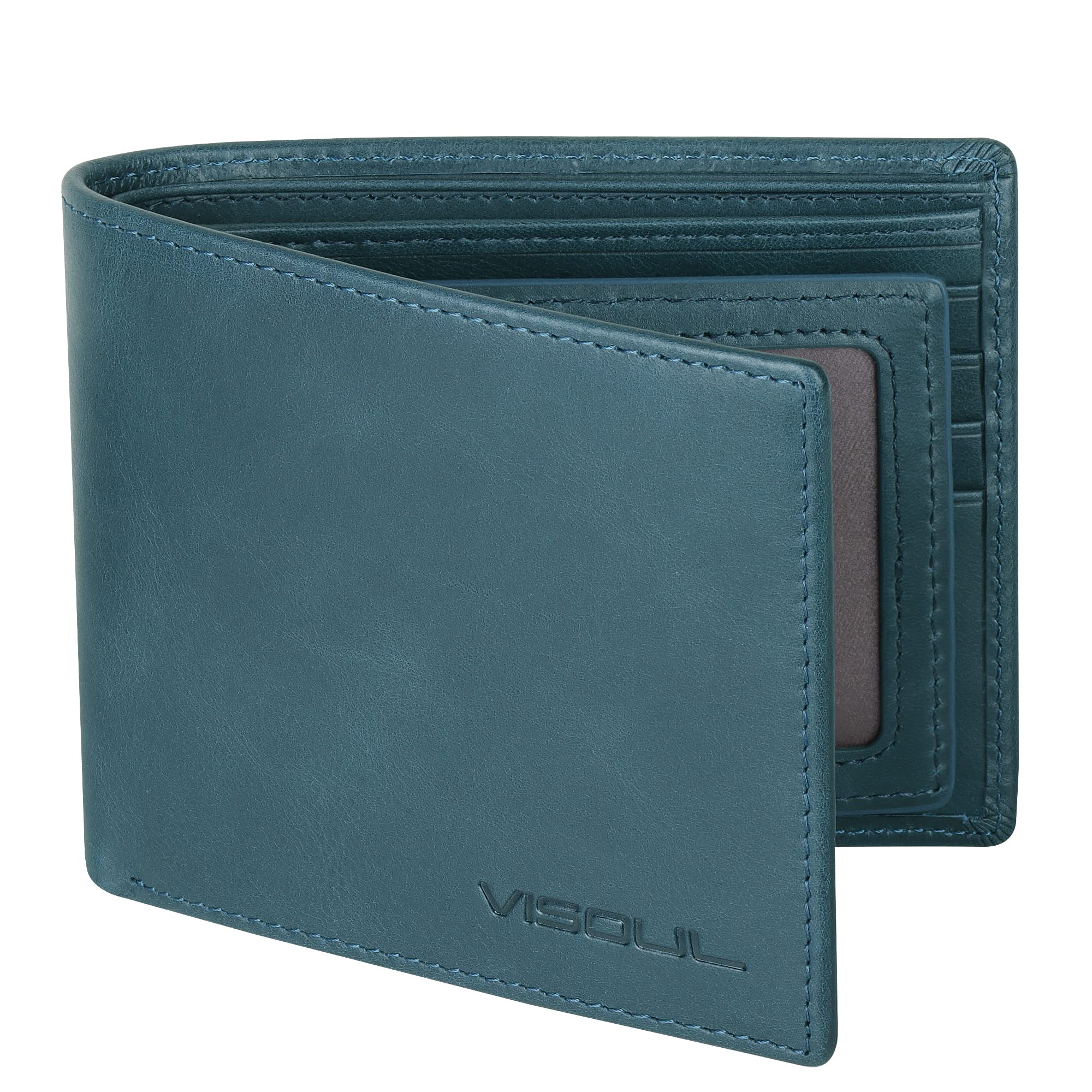

Genuine leather wallet for 10 card no coin photo wallet for bill license large popular made by top leather Italian navy blue [VISOUL] men, slots,