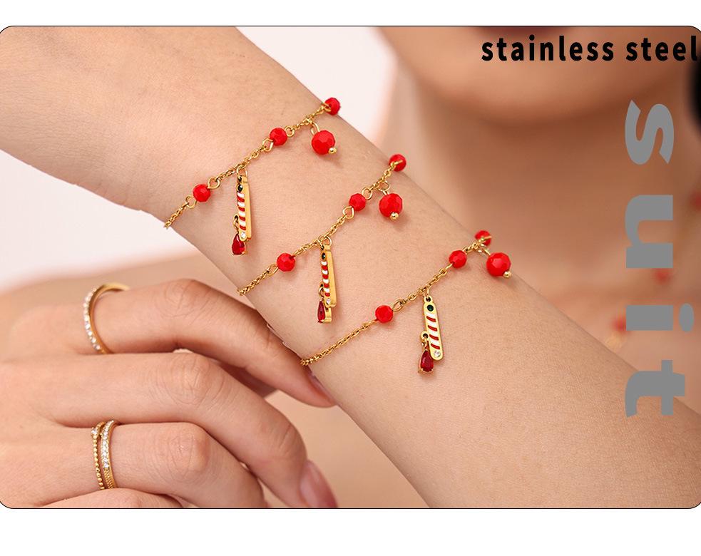 Qiong Yao Double Layer Garnet Jewelry Set: Necklace, Bracelet, Asymmetrical Earrings