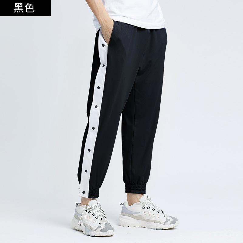 

2024 новые модные повседневные брюки мужские баскетбольные брюки на пуговицах свободные и дышащие спортивные брюки для фитнеса 2XL чёрный