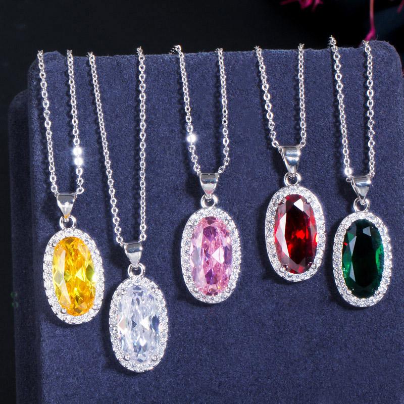 WWJ Super Sparkling Oval Shape Cubic Zirconia Engagement Ring Necklack Earrings Set