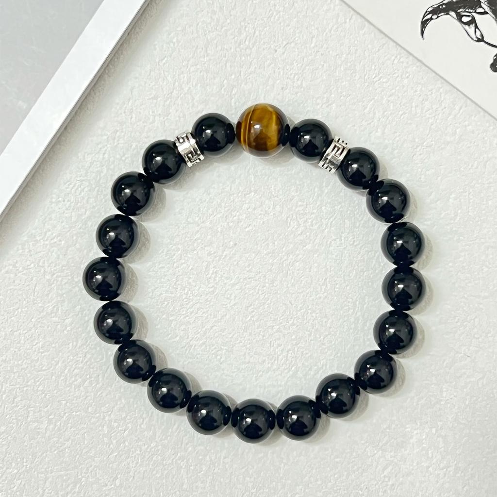 Obsidian Beaded Bracelets for Men 10mm Round Beads Natural Stone Anxiety Stress Relief Bangle Handmade Gemstone Jewelry Gifts