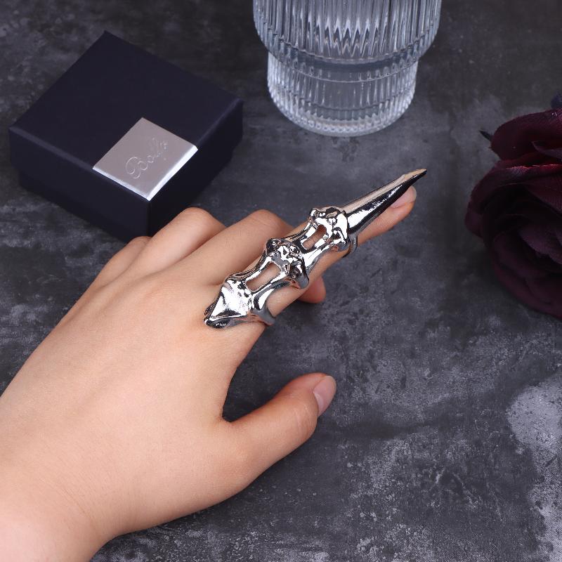 Punk Metal Exoskeleton Index Finger Joint Bone Ring Gothic Rock Machinery Fingertip Ring Long Finger Rings Jewelry Gift