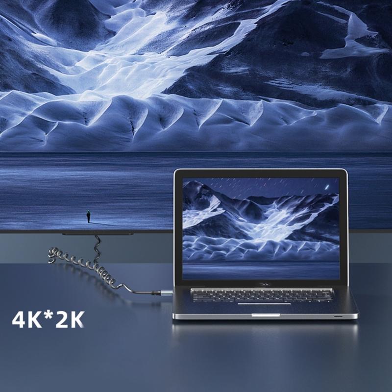 4K Mini Video Cable Male to Male Coiled Line 4K60Hz 90 Degree Option for GPU Cards Laptops Tablets 50-200CM Retractable