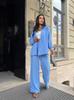 2025 Solid Color Turn-Down Collar Long Sleeve Shirt & Casual Pants Set - European & American Autumn Style
