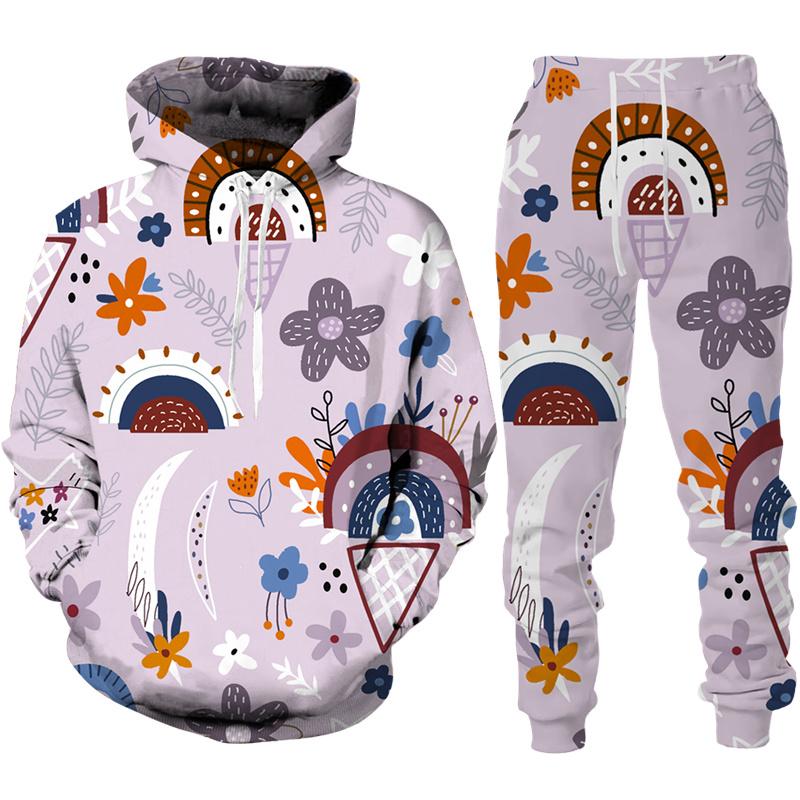 Jar Jeseň Funny Cartoon Abstract 3D Print Tepláková súprava Muži/Dámy Mikina+Nohavice Súprava na behanie Pár Oblečenie Hip Hop Oblečenie