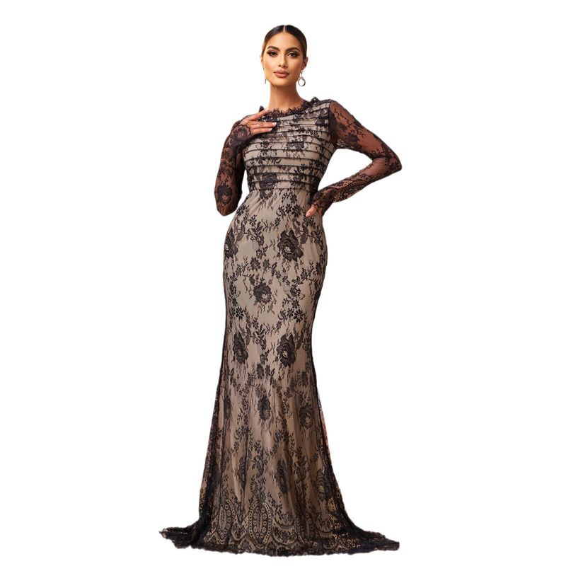 Grenzüberschreitendes Europäisches und Amerikanisches Neues High-End Langärmeliges Bankett Fischschwanz Abendkleid Brautjungfernkleid Hochwertiges Kleid Langes Kleid
