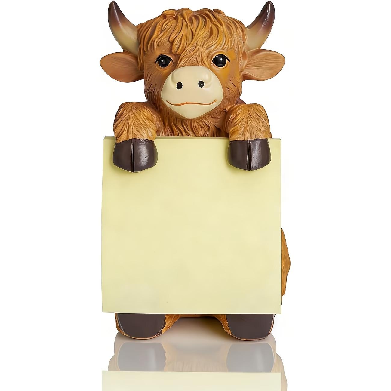 

Highland Cow Pop-up Note Paper Dispenser, Resin Cute Handmade Desk Holder with 1 Pack Sticky Notes Self-Stick Note Organizer коричневый