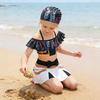 Children's Swimsuit Two Piece Set Girls Swimwear All Over Print Racerback Top