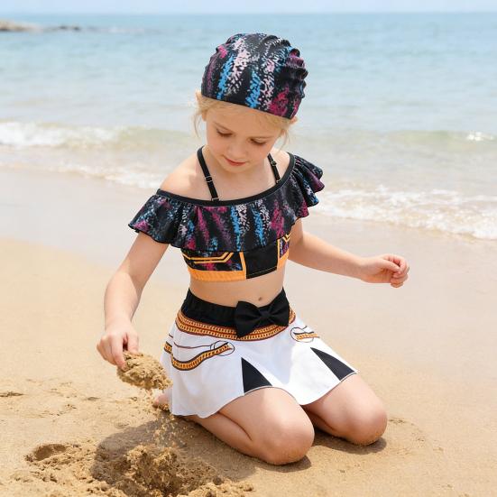 Children's Swimsuit Two Piece Set Girls Swimwear All Over Print Racerback Top
