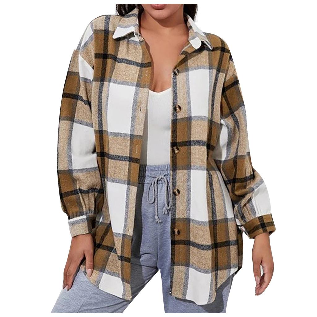 Women's Fashion  And Winter Jacket Thickened Casual Loose Plaid Shirt