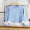 Girls' Bow Lace Trim T-Shirt - Children's Layering Top for Spring & Autumn
