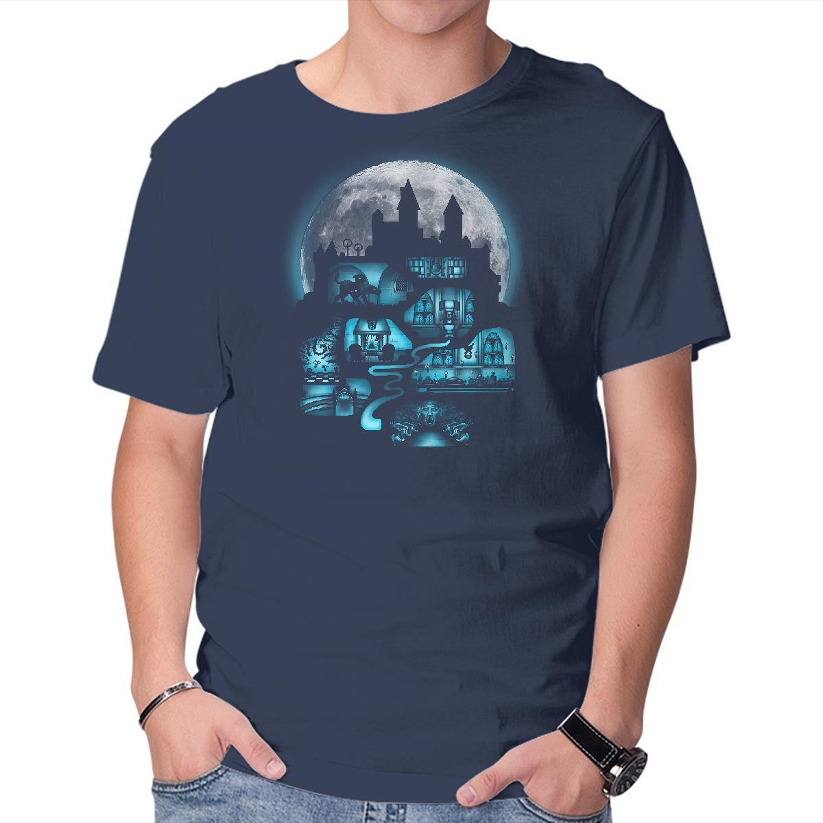 Unisex Crew Neck T-Shirt Magical Castle Graphic Short Sleeve Casual Tee XXXL