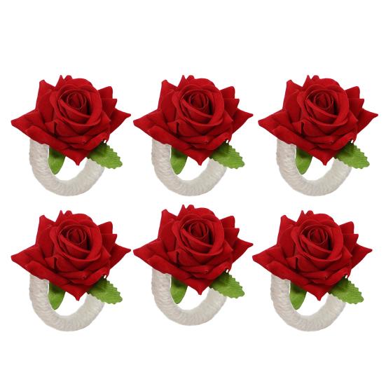 Artificial Rose Napkin Rings Fabric Flower Napkin Holders Rustic Napkin Rings красный