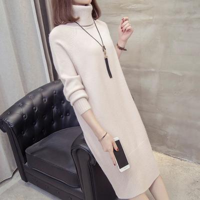 High Neck Medium and Long with Coat Women's Autumn and Winter New Fashion Knitted Dress with Bottom Sweater Skirt