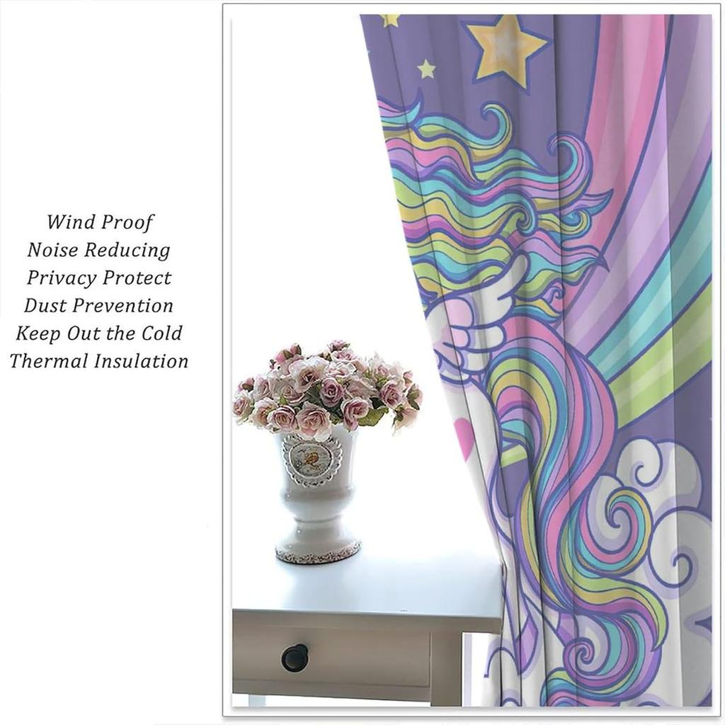 Kids Unicorn Curtains Purple Cartoon Rainbow Room Boys Girls Baby Decor Living Blackout Made Of Polyester Window Treatment