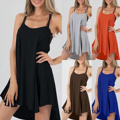 Women's Casual Color Adjustable Shoulder Strap Sleeveless Big Swing A-line Loose Dress