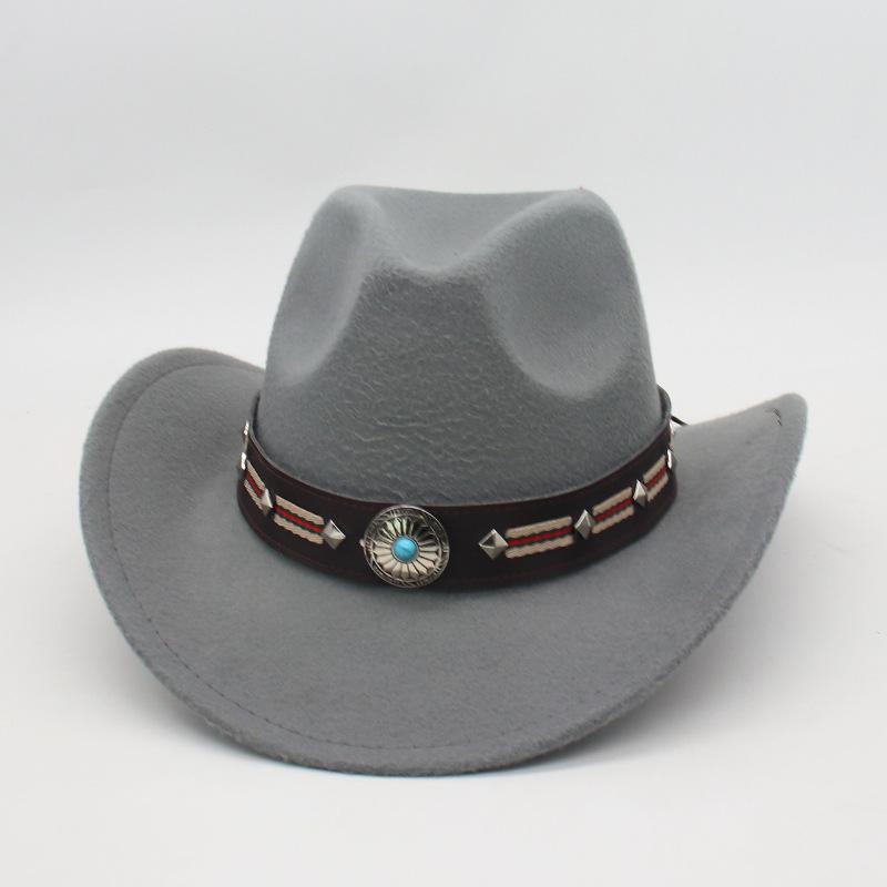 

Direct Sales Premium Cowboy Hat Upturned Edge High Top Ethnic Wind Bull Head Riding Jazz Hat One size fits all [d denim]
