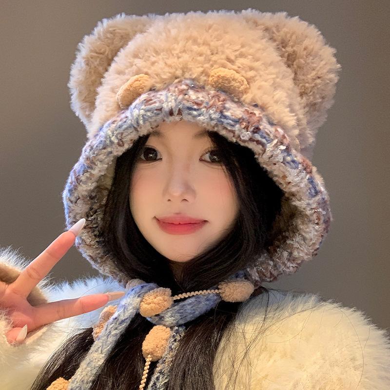 Koreanische Version Niedliche Teddybärenohren Plüsch Strickmütze Kinder Zum Warmhalten Schützen Ihre Lei Feng Looks Klein Vielseitig