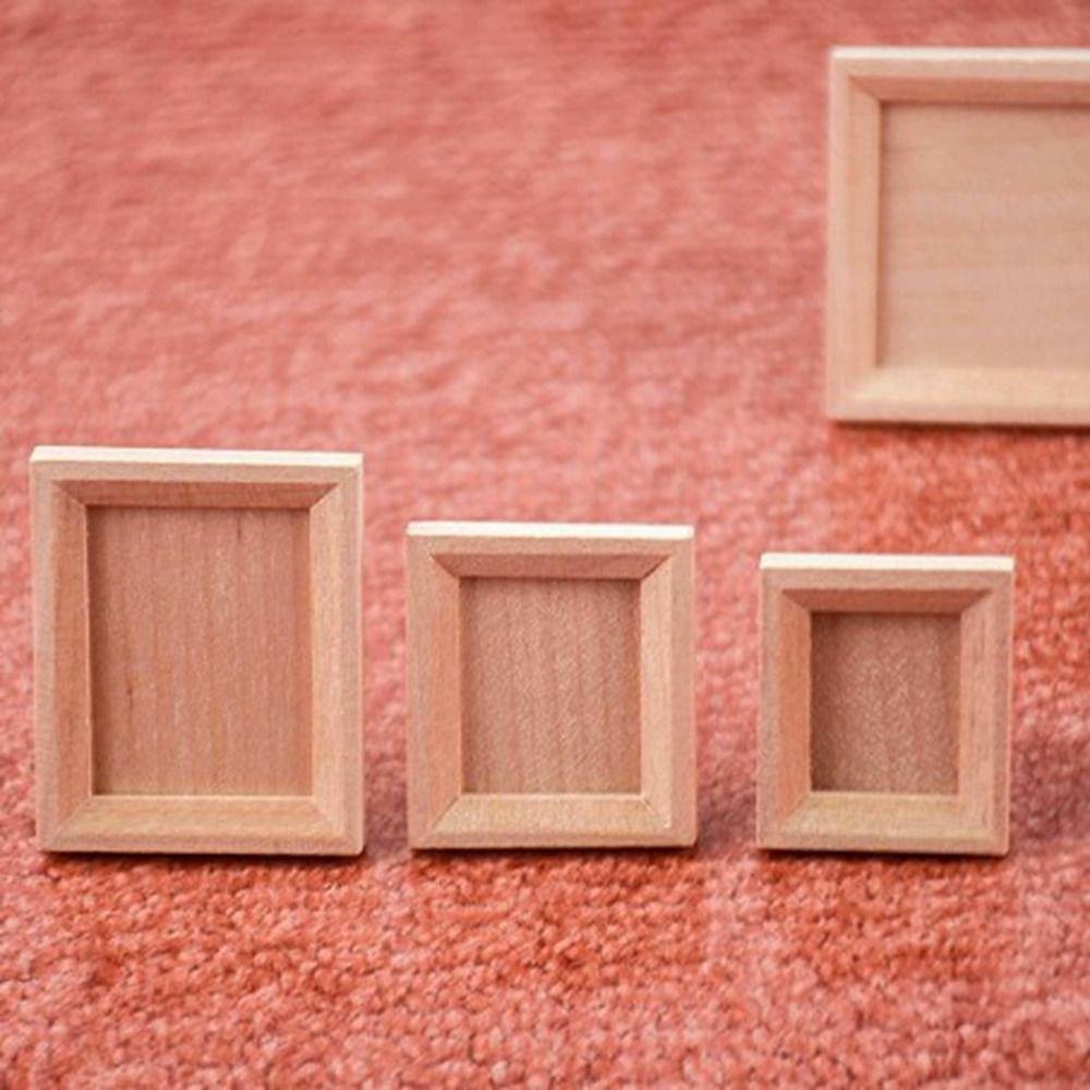 2pcs 1/12 Dollhouse Miniature  Photo Frame DIY Accessories Photo Display New Wood Photo Frame