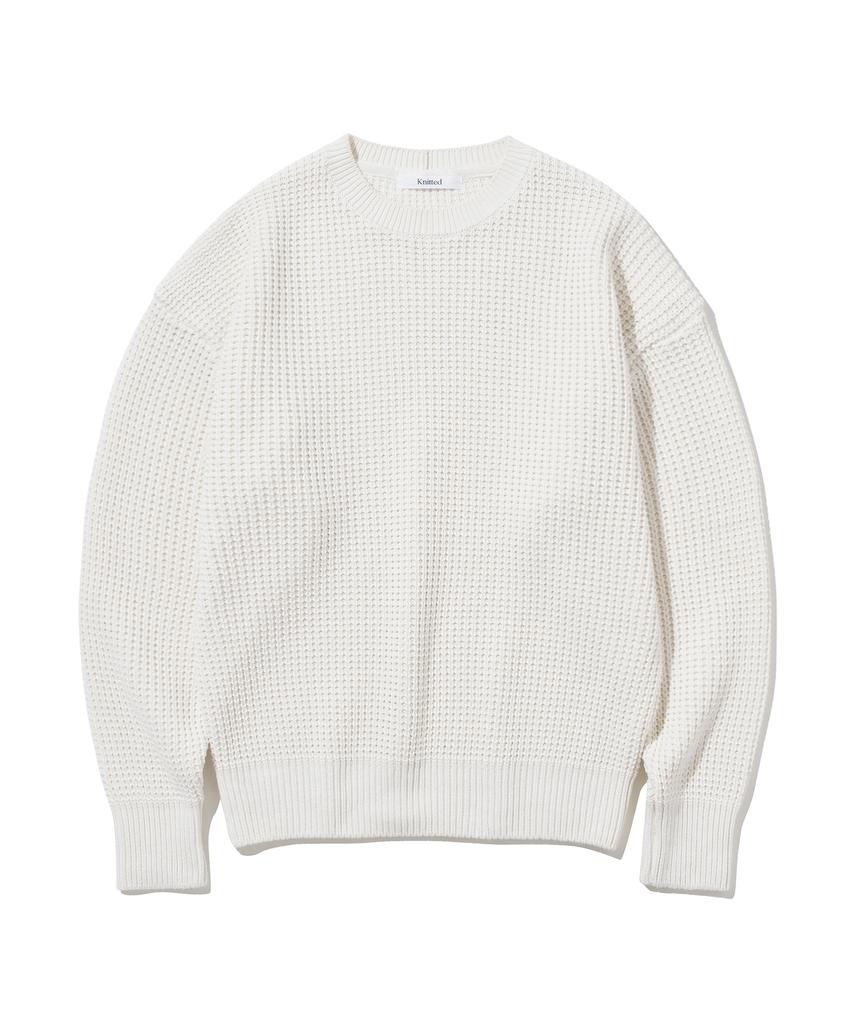 KNITTED Heavy Waffle Round Knit Ivory