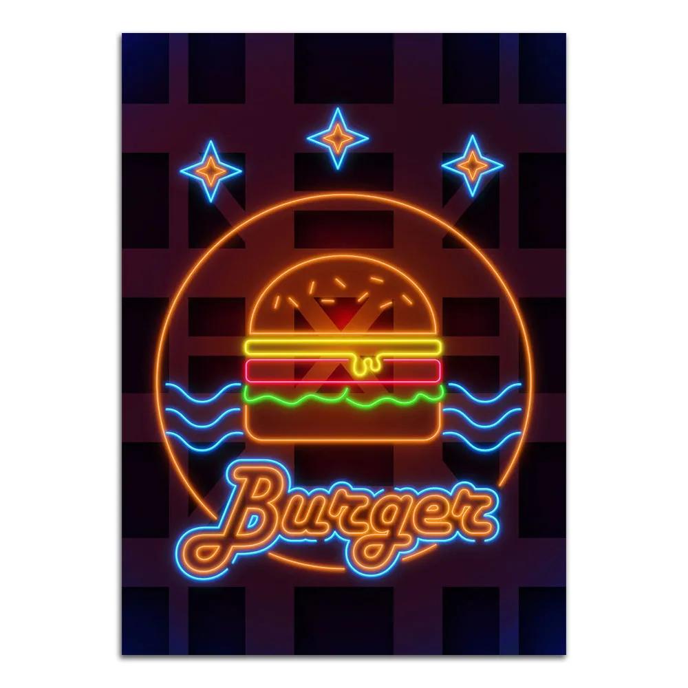 Neon Sign Art Tacos Ramen Food Poster Print Hot Dog Fries Burger Canvas Painting Modern Home Decor Picture For Kitchen Frameless