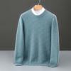 Pánský zimní svetr s kulatým výstřihem ze 100% čisté vlny - Jednobarevný kašmírový svetr, Ležérní obchodní pletený základní vrstva