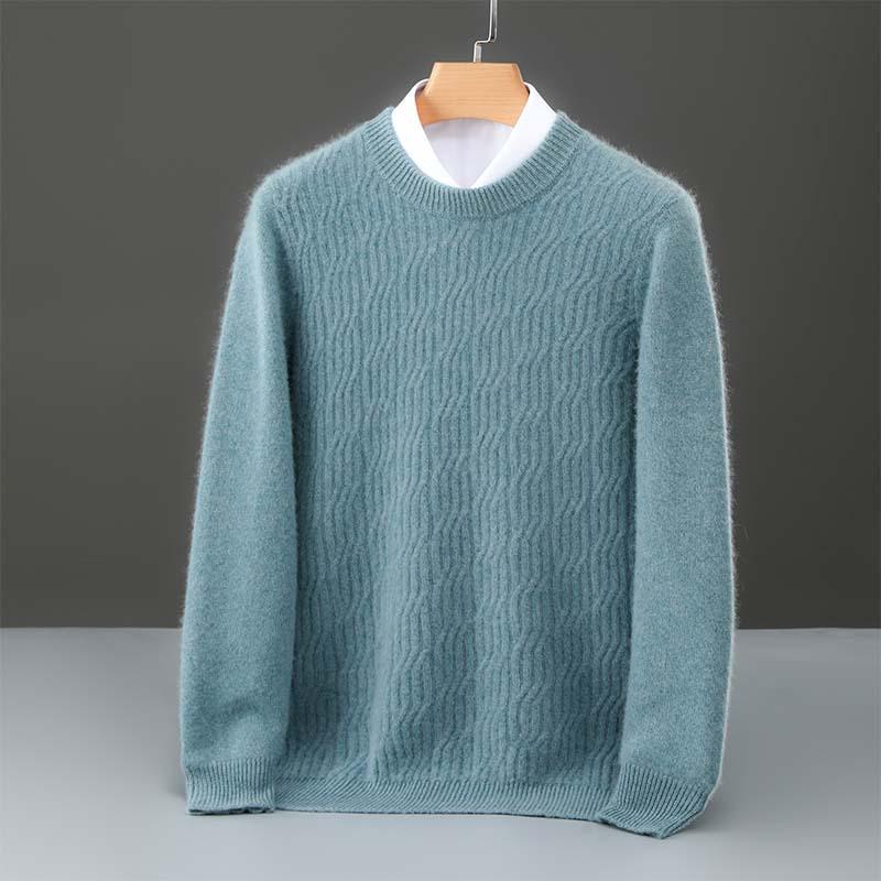 Pánský zimní svetr s kulatým výstřihem ze 100% čisté vlny - Jednobarevný kašmírový svetr, Ležérní obchodní pletený základní vrstva