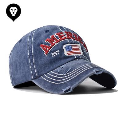Baseballkappe aus reiner Baumwolle mit Waschung, Löchern und Stickerei der Nationalflagge, Außenhandel, Europäische und Amerikanische Unabhängigkeitstag-Kappe