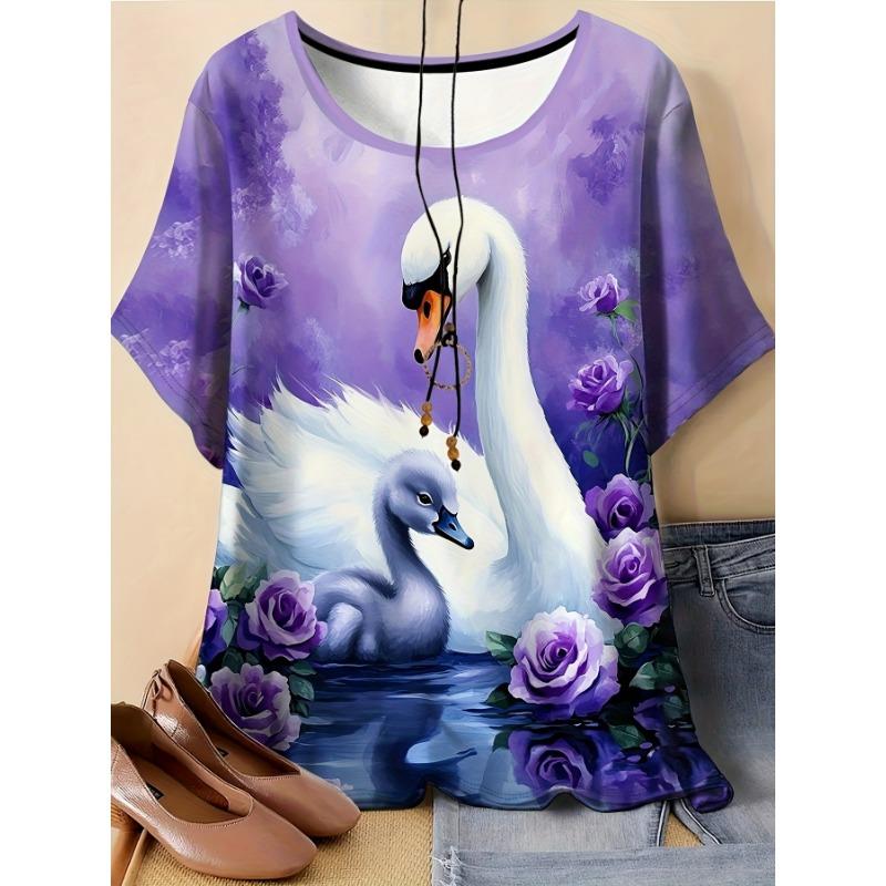 

Large Size Women s T-shirt with Big White Goose Print S