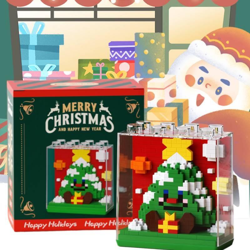 Kreatives Weihnachtsgeschenk Baustein-Set mit Weihnachtsmann und Feiertagsthema