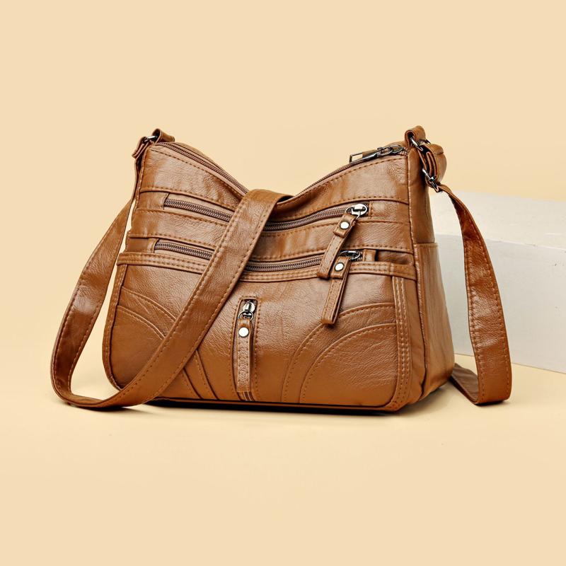 FLYING STARS Marke Damen Umhängetasche Reißverschluss Handtasche Weiches Pu-Leder Große Kapazität Crossbody-Tasche
