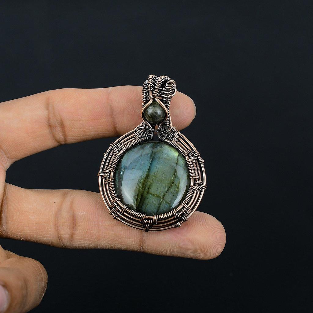 Labradorite Pendant, Handmade Gemstone 999 Copper Wire Wrapped Pendant Antique Jewelry, For Gift Silver Jewelry