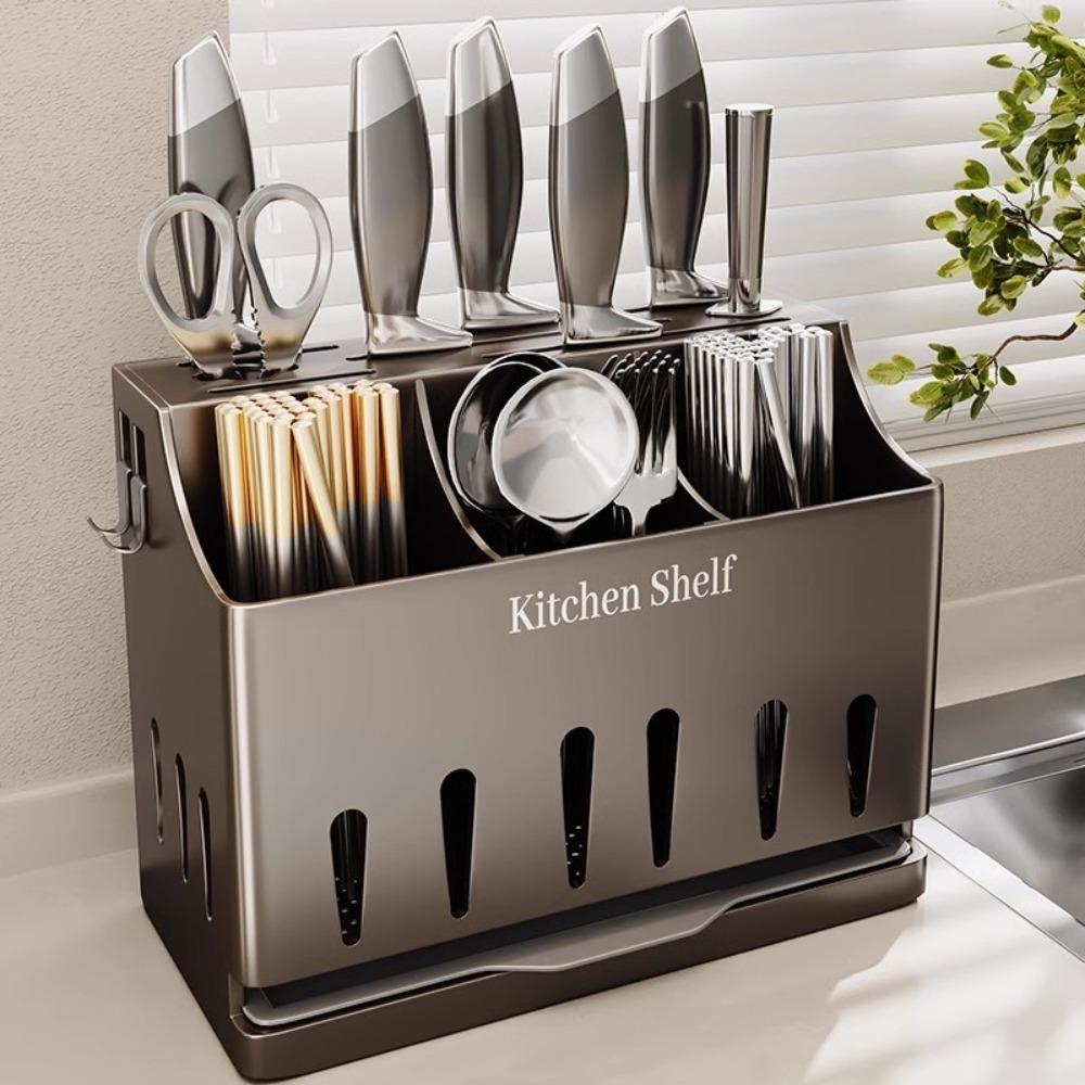 With Drain Tray Cutlery Holder Stainless Steel Spoon Fork Organizer Chopstick Cage  Home