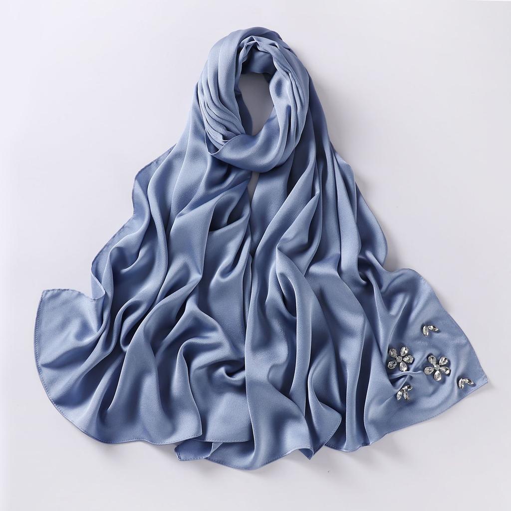 2024 New Imitation Silk Bubble Chiffon Handmade Diamond Scarf Hui People Scarf Malaysian Headscarf Scarf 175CM