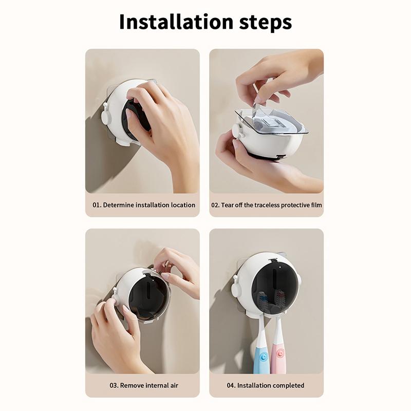 Toothbrush Holder Wall Mounted Toothbrush Holder Rack With Lid Wall Mount Space-Saving Household Organizers For Toothbrushes For