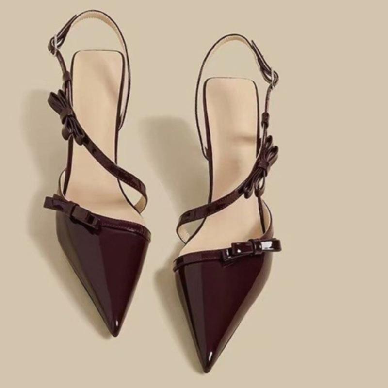 Baotou Sandals Women's Summer New Pointed Toe Shallow Bow Temperament with Skirt Stiletto Wear High Heels Outside