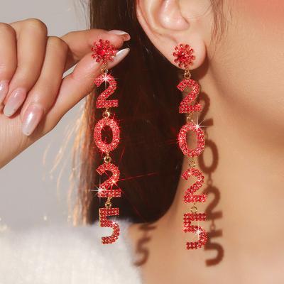 Premium Sense Of 2025 Shiny Crystal Long Earrings Temperament Versatile Women's Earrings Party Earrings New Year's Earrings