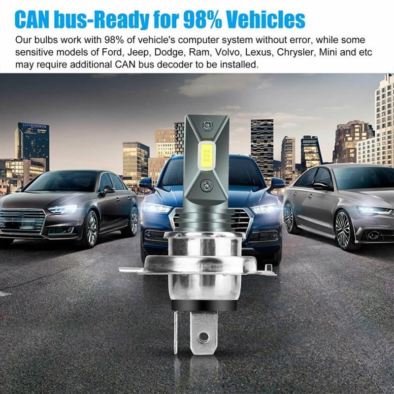 2 Pcs H4 9003 Hb2 Car Led Headlight Kit High And Low Beam Fog Light Bulbs 6000k Xenon Ultra-white