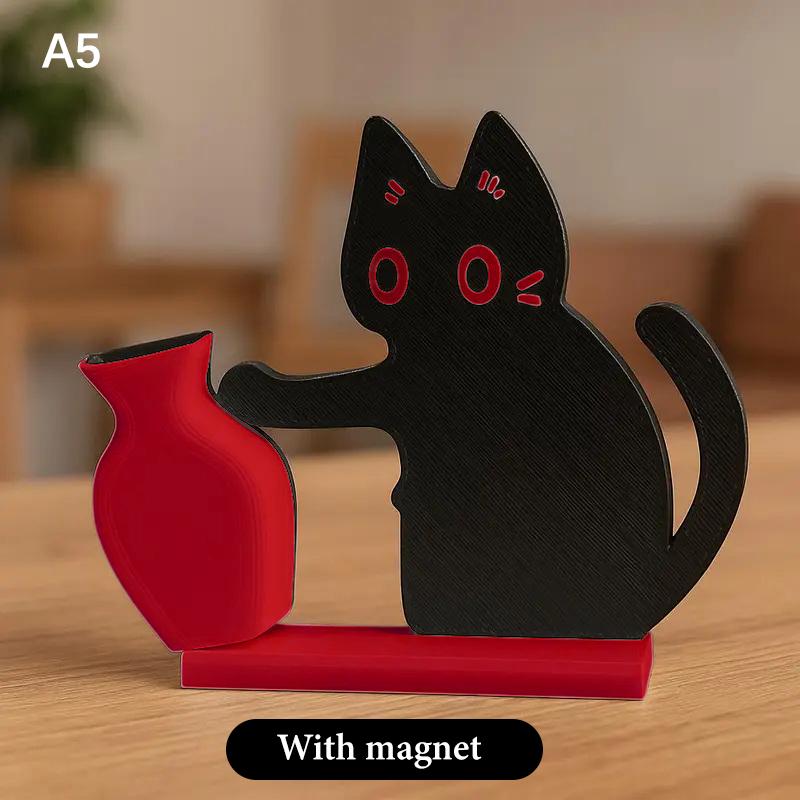 Schwarze Katze schiebt Vase Deko Katzenbart Sammlung & Erinnerungsbox Kühlschrankmagnet Heim Büro Deko Perfektes Geschenk für Katzenliebhaber